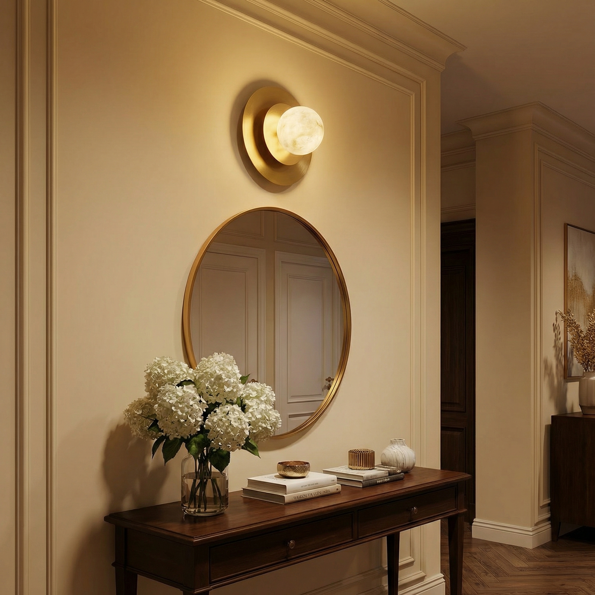 Yiosi Eclipse Orb Triple Halo Alabaster Wall Sconce - Image 3