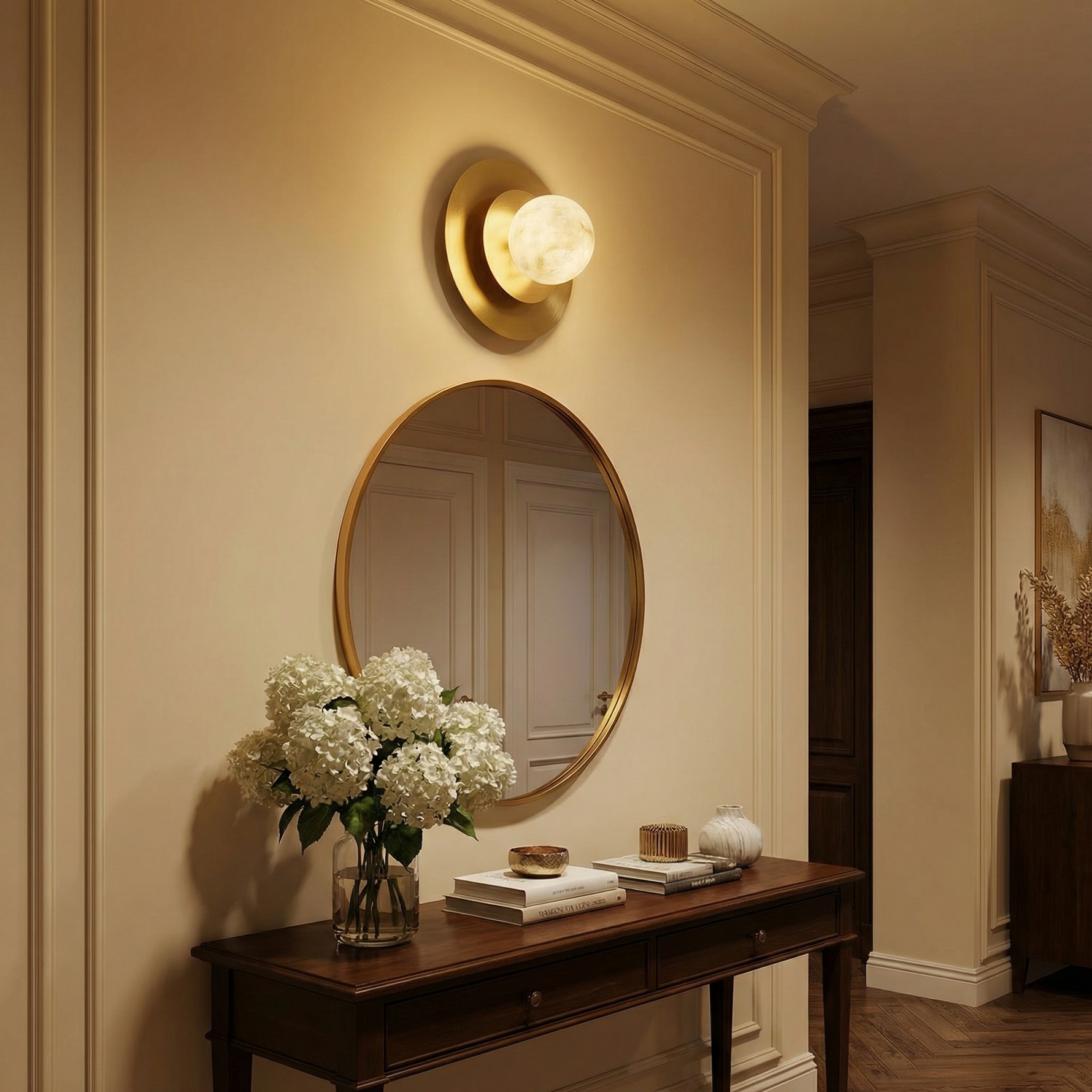 Yiosi Eclipse Orb Triple Halo Alabaster Wall Sconce - Image 3