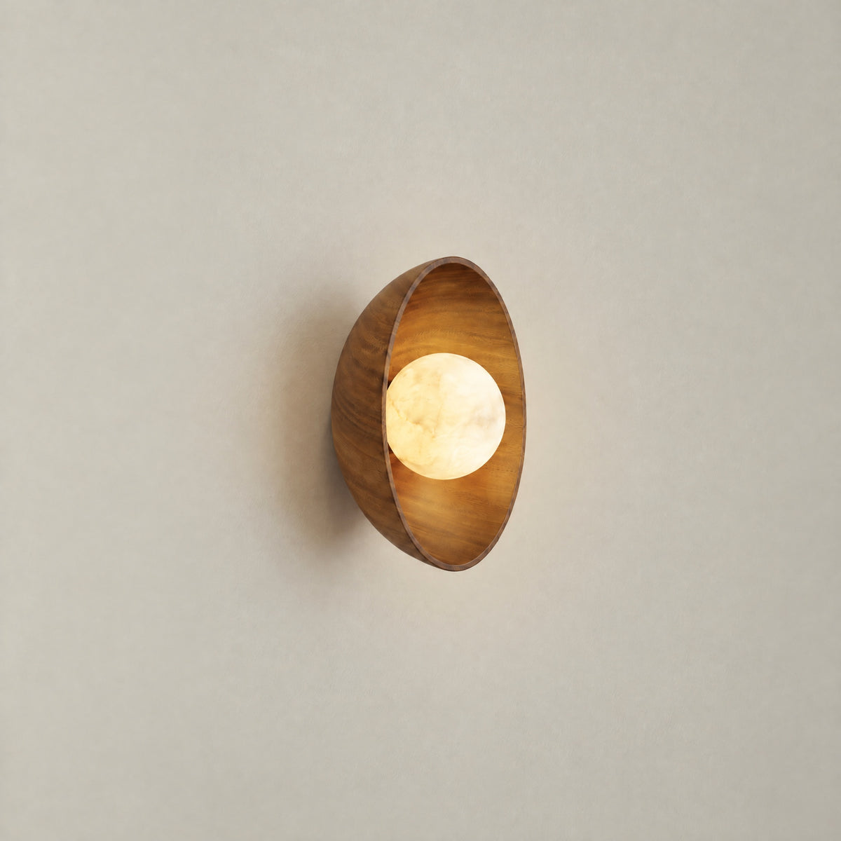 Bosco Wood Carved Bowl Alabaster Wall Sconce