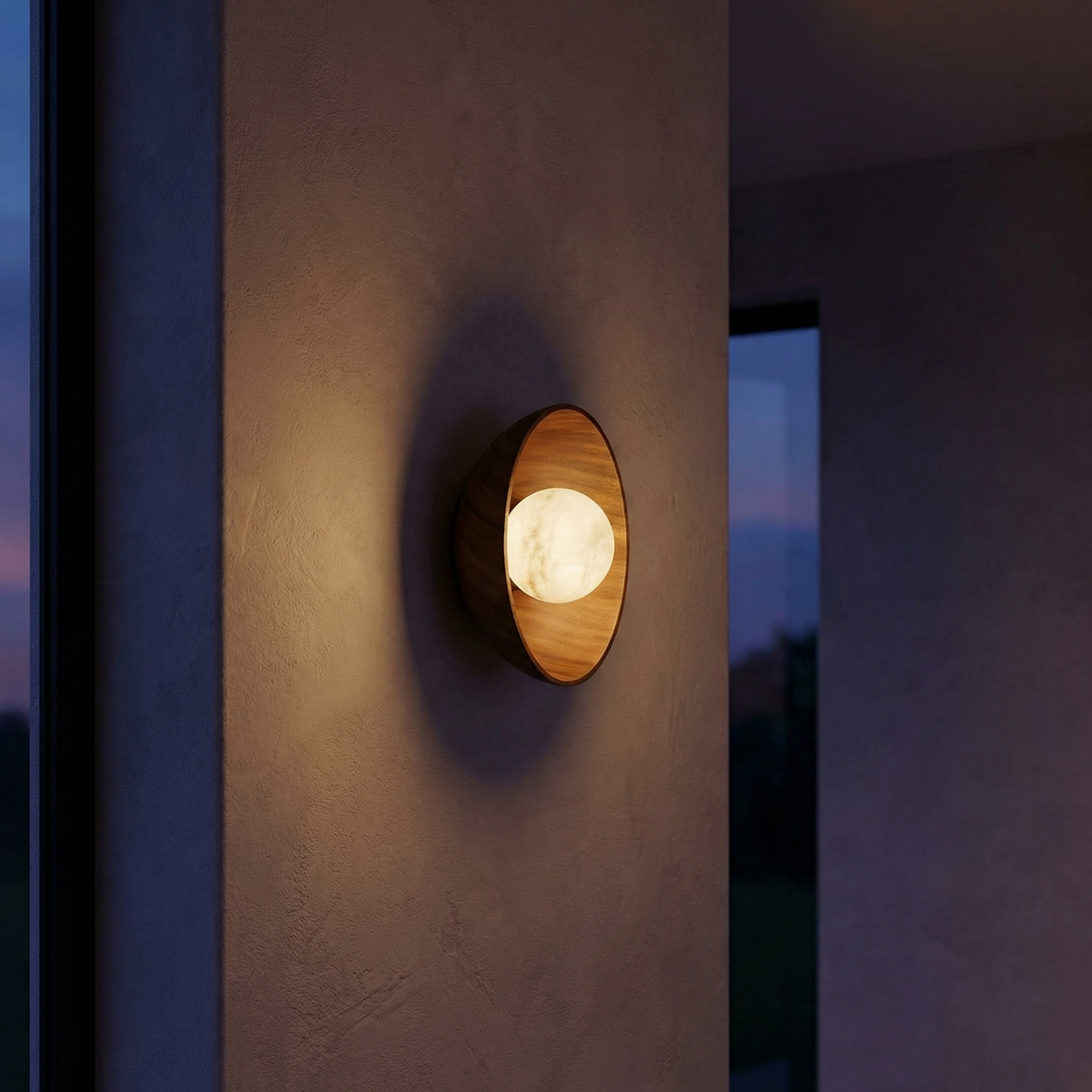 Yiosi Bosco Wood Carved Bowl Alabaster Wall Sconce - Image 5