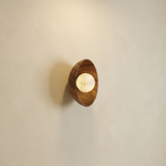 Yiosi Bosco Wood Carved Bowl Alabaster Wall Sconce - Image 1