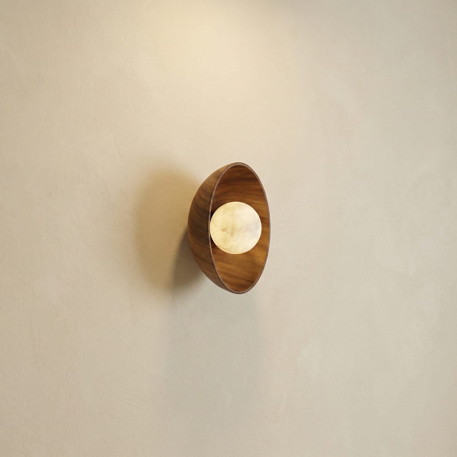 Yiosi Bosco Wood Carved Bowl Alabaster Wall Sconce - Image 1