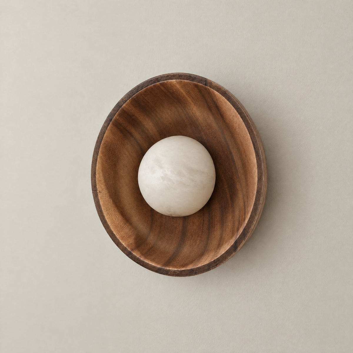 Bosco Wood Walnut Disc Alabaster Wall Sconce – lights off