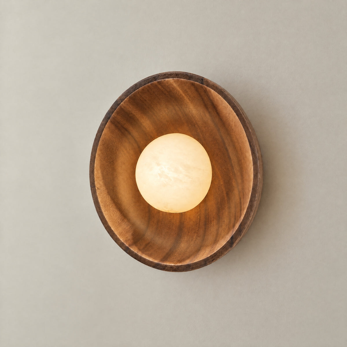Bosco Wood Walnut Disc Alabaster Wall Sconce