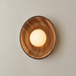 Bosco Wood Walnut Disc Alabaster Wall Sconce – lights on