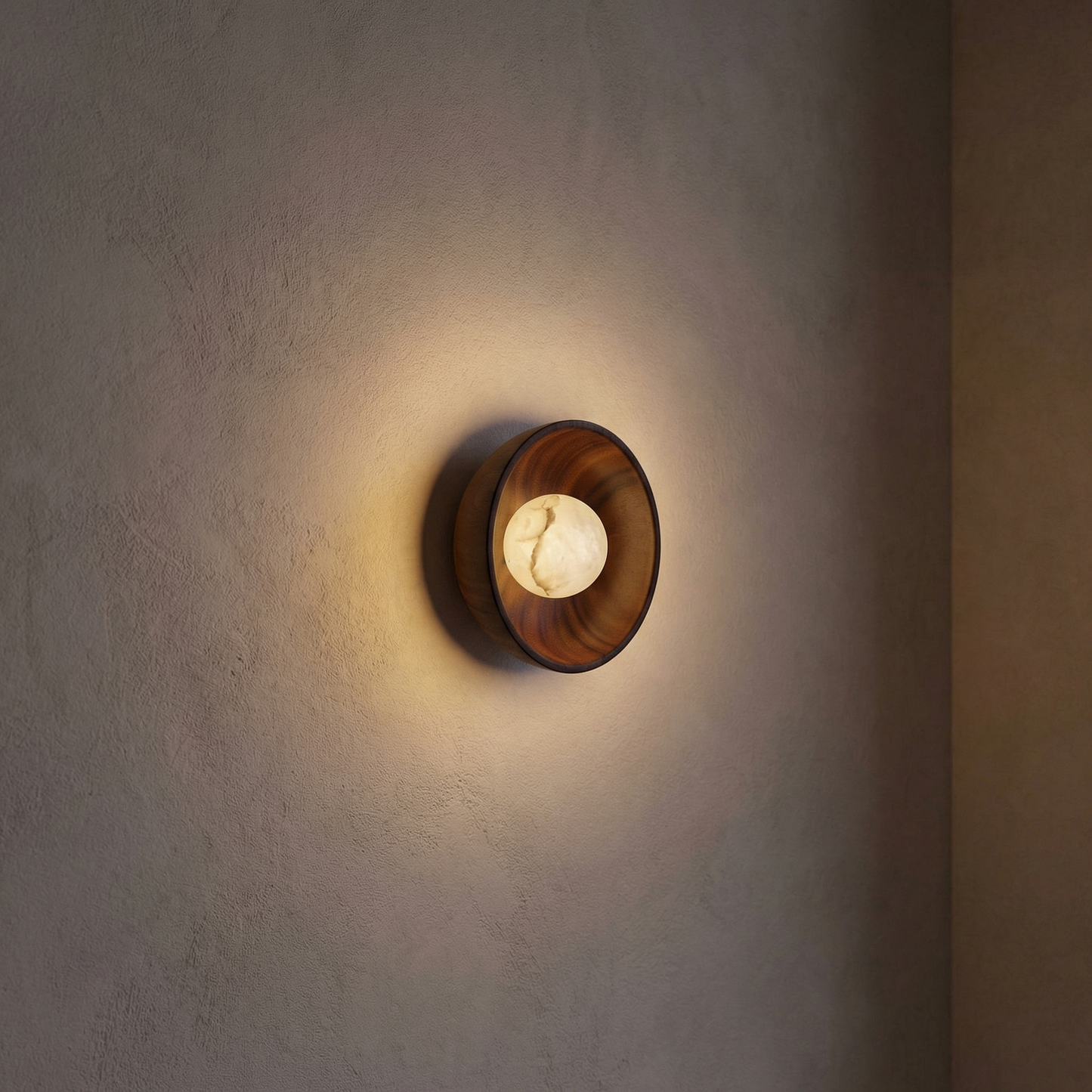 Yiosi Bosco Wood Walnut Disc Alabaster Wall Sconce - Image 2