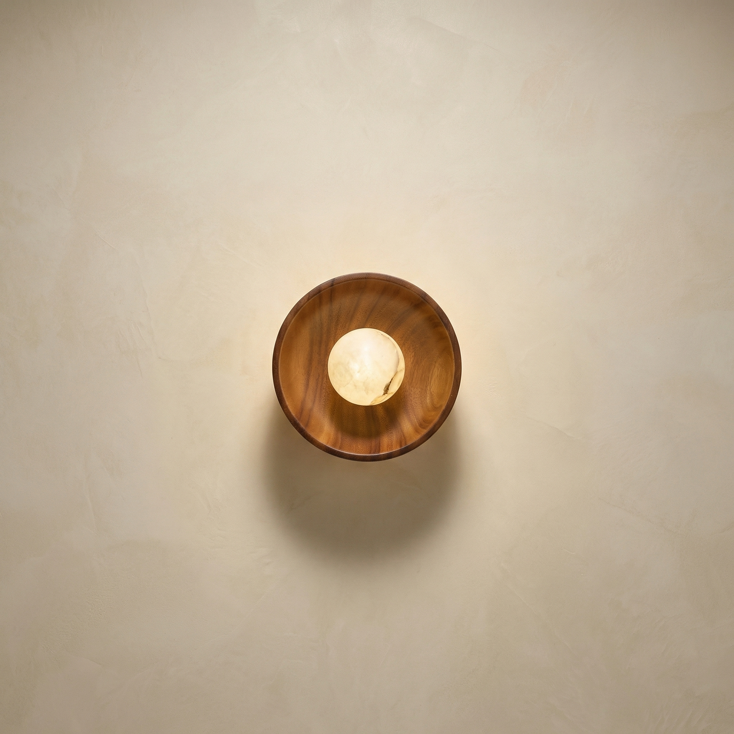 Yiosi Bosco Wood Walnut Disc Alabaster Wall Sconce - Image 1