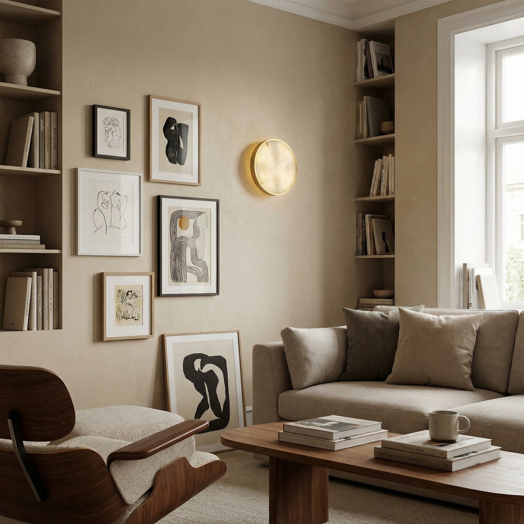 Yiosi Luna Disc Oversized Flush Alabaster Wall Sconce - Image 5