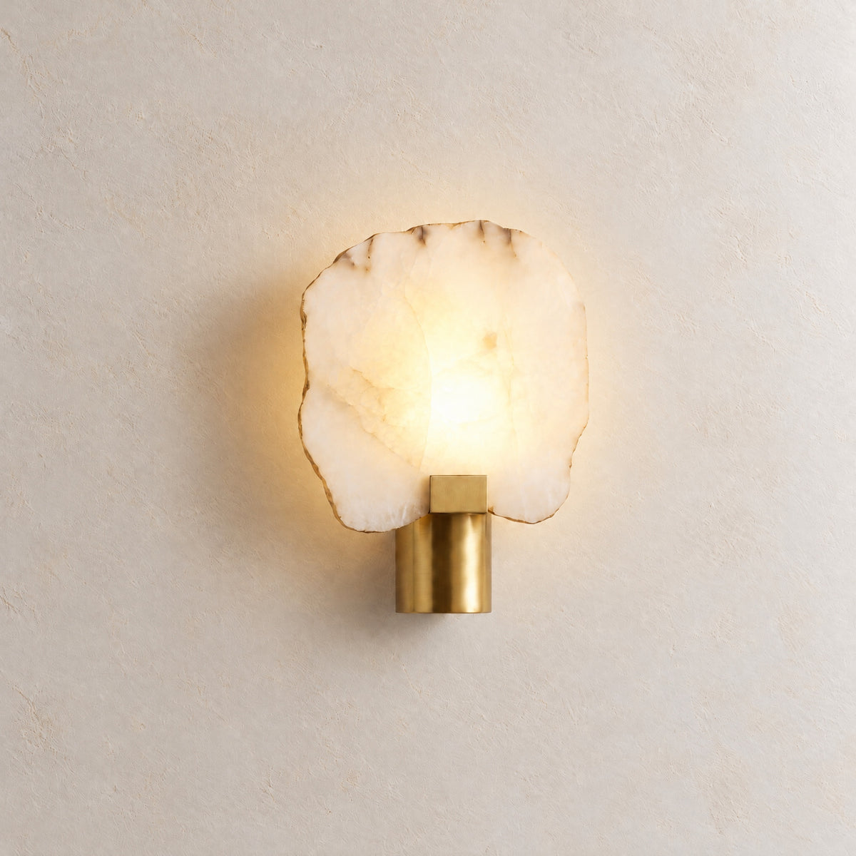 Terra Slice Half Moon Alabaster Wall Sconce – lights on