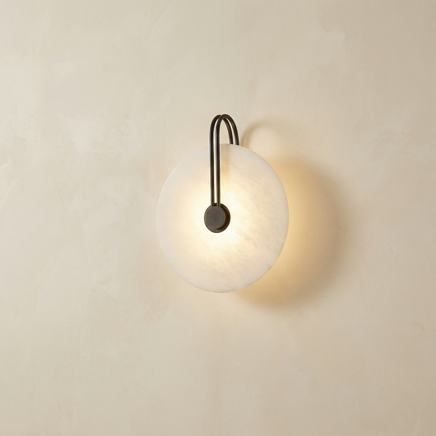 Yiosi Sculpted Form Disc Halo Alabaster Wall Sconce - Image 1