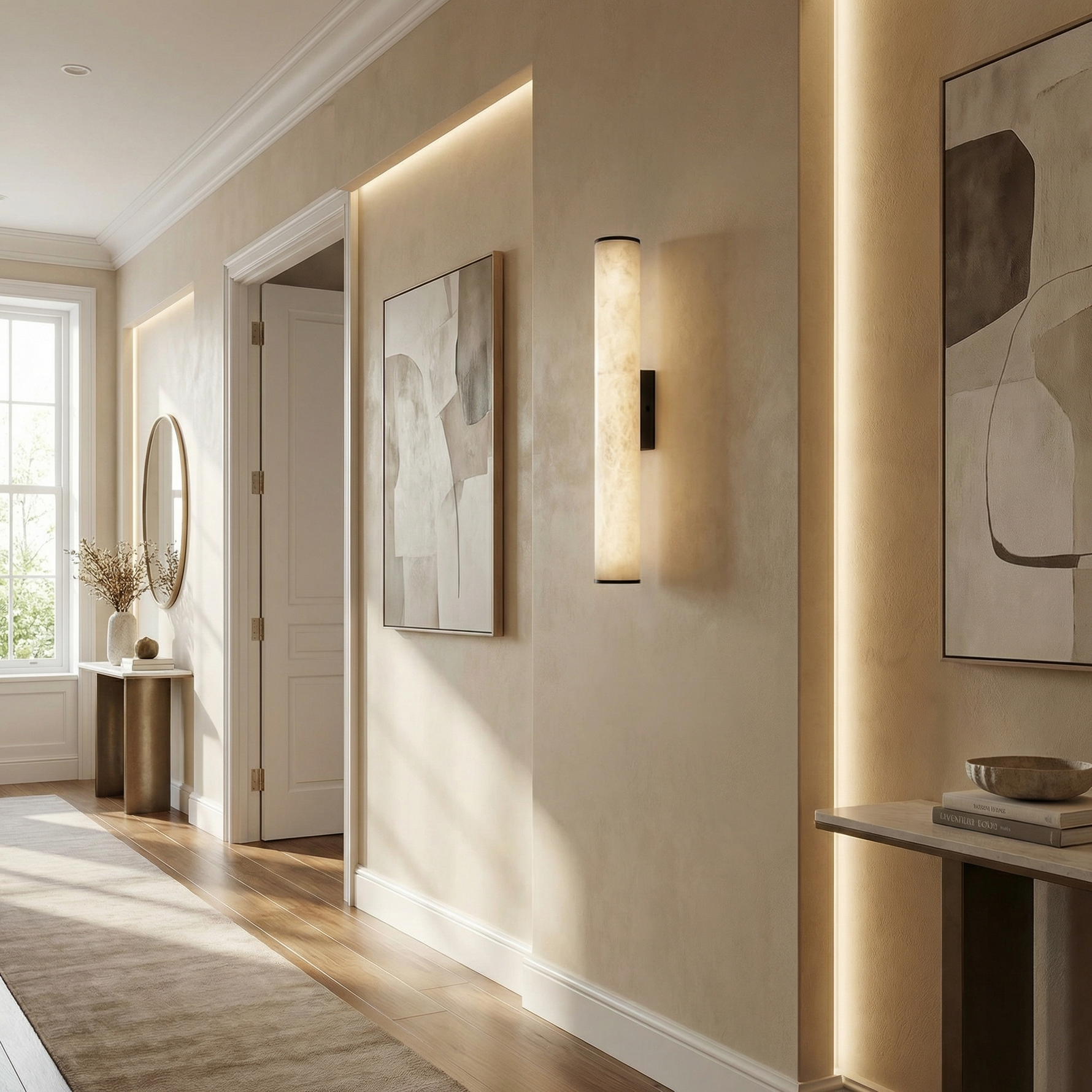 Yiosi Linear Rod Tall Alabaster Column Wall Sconce - Image 4