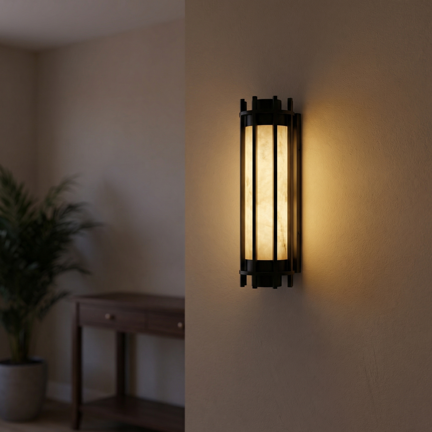 Yiosi Lantern Box Round Cage Alabaster Wall Sconce - Image 2