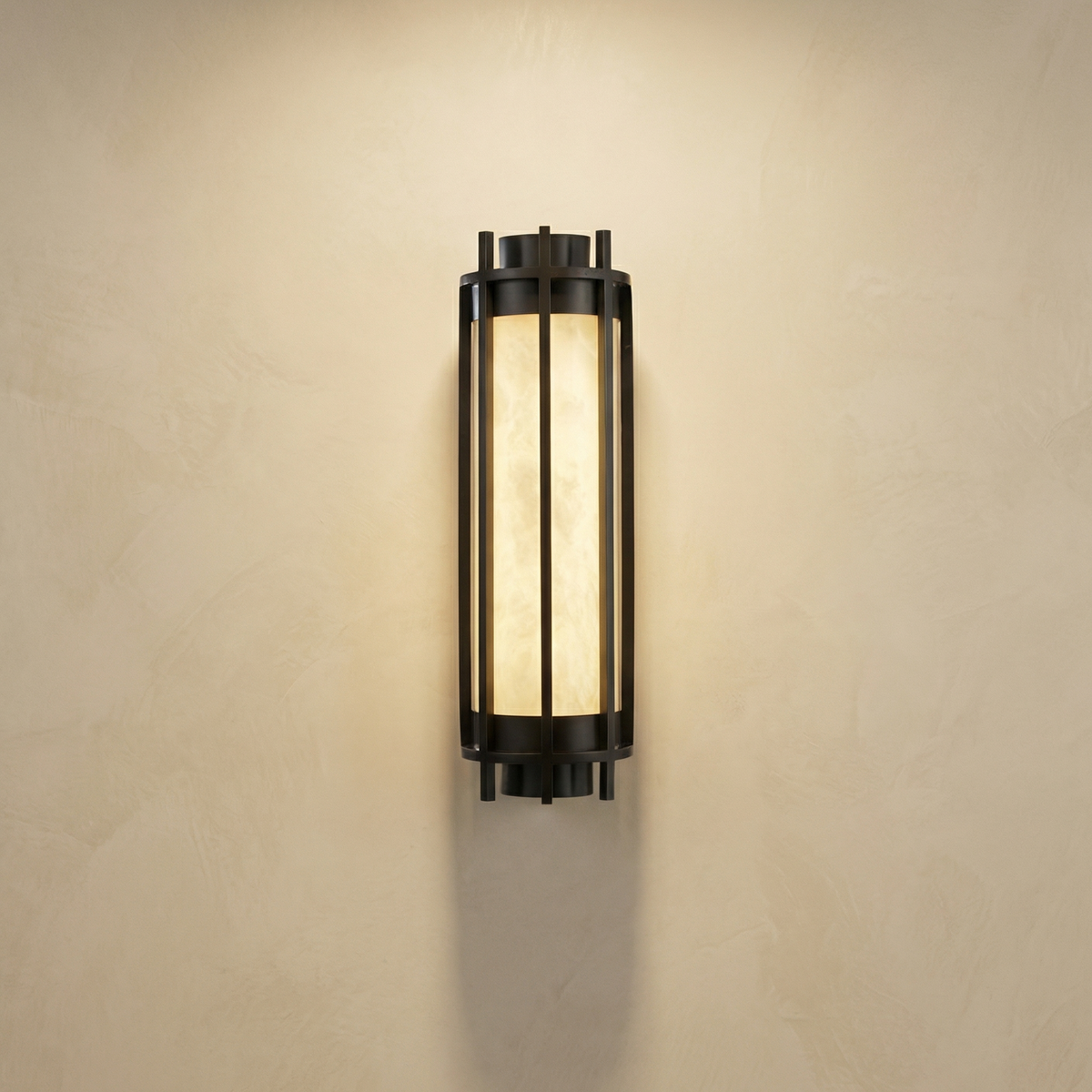 Yiosi Lantern Box Round Cage Alabaster Wall Sconce - Image 1