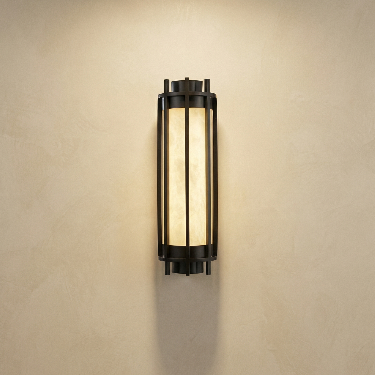 Yiosi Lantern Box Round Cage Alabaster Wall Sconce - Image 1