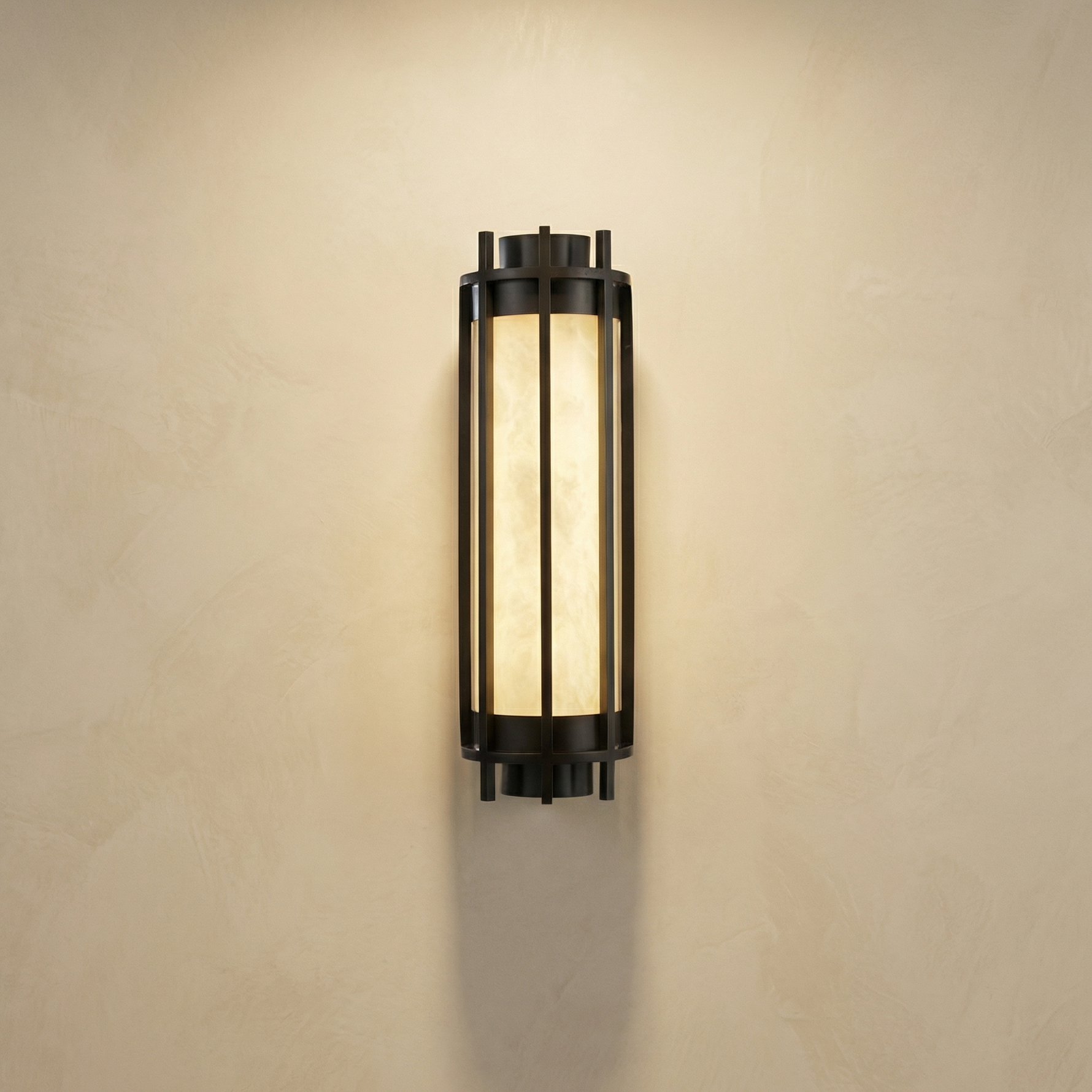 Yiosi Lantern Box Round Cage Alabaster Wall Sconce - Image 1