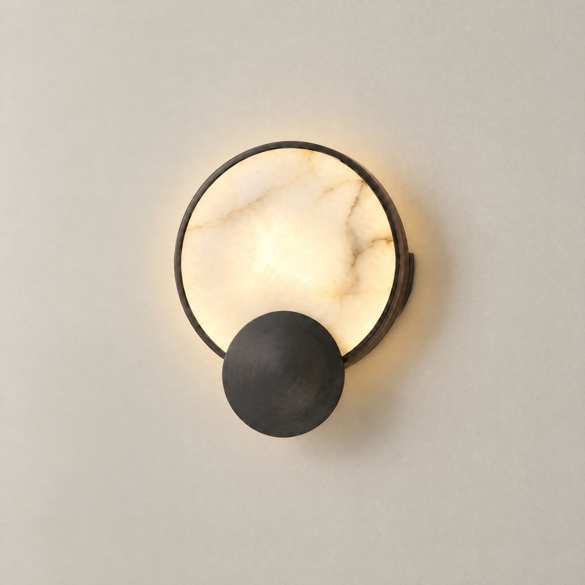 Sculpted Form Ring & Orb Alabaster Wall Sconce
