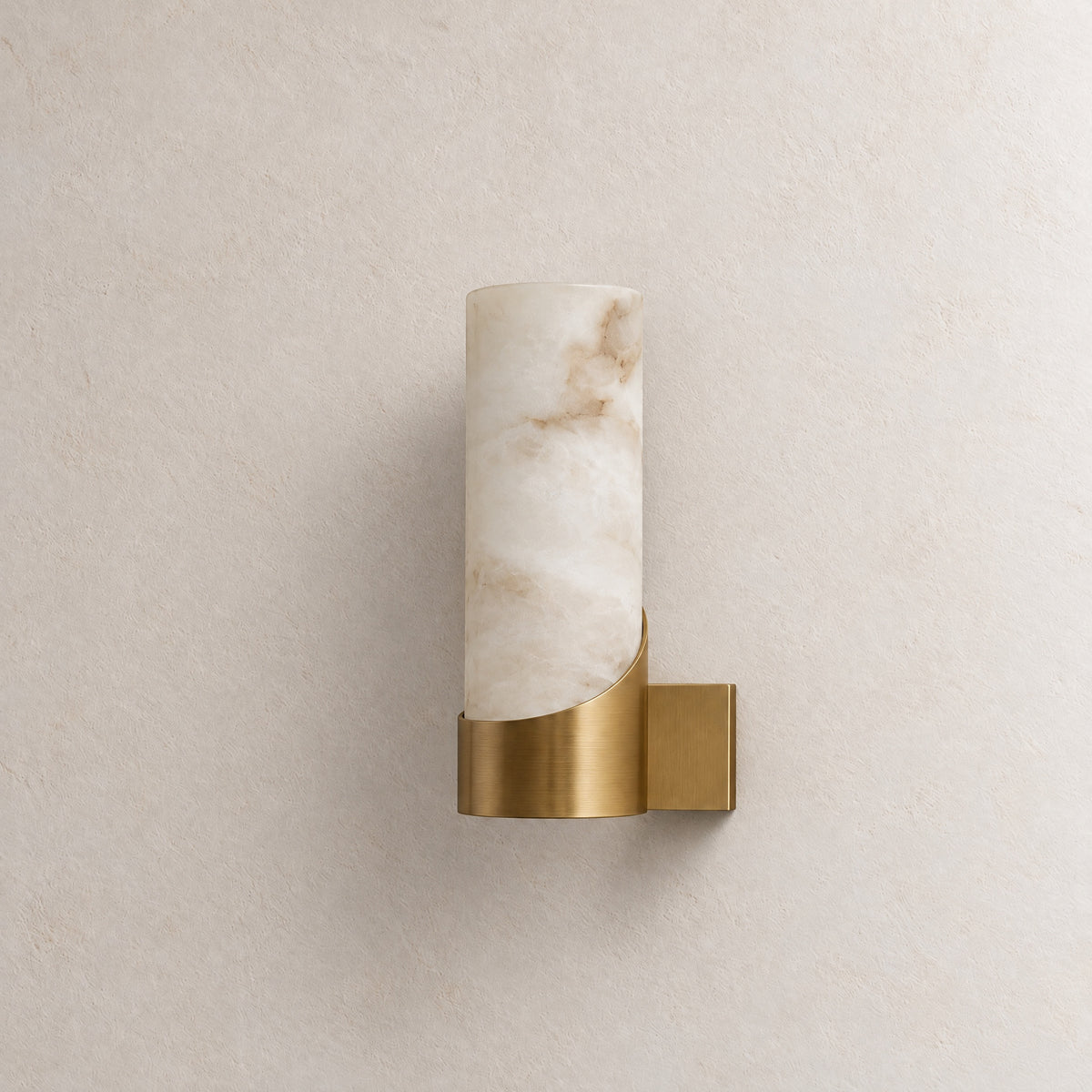 Cylinder Wrap Alabaster Brass Tube Wall Sconce – lights off