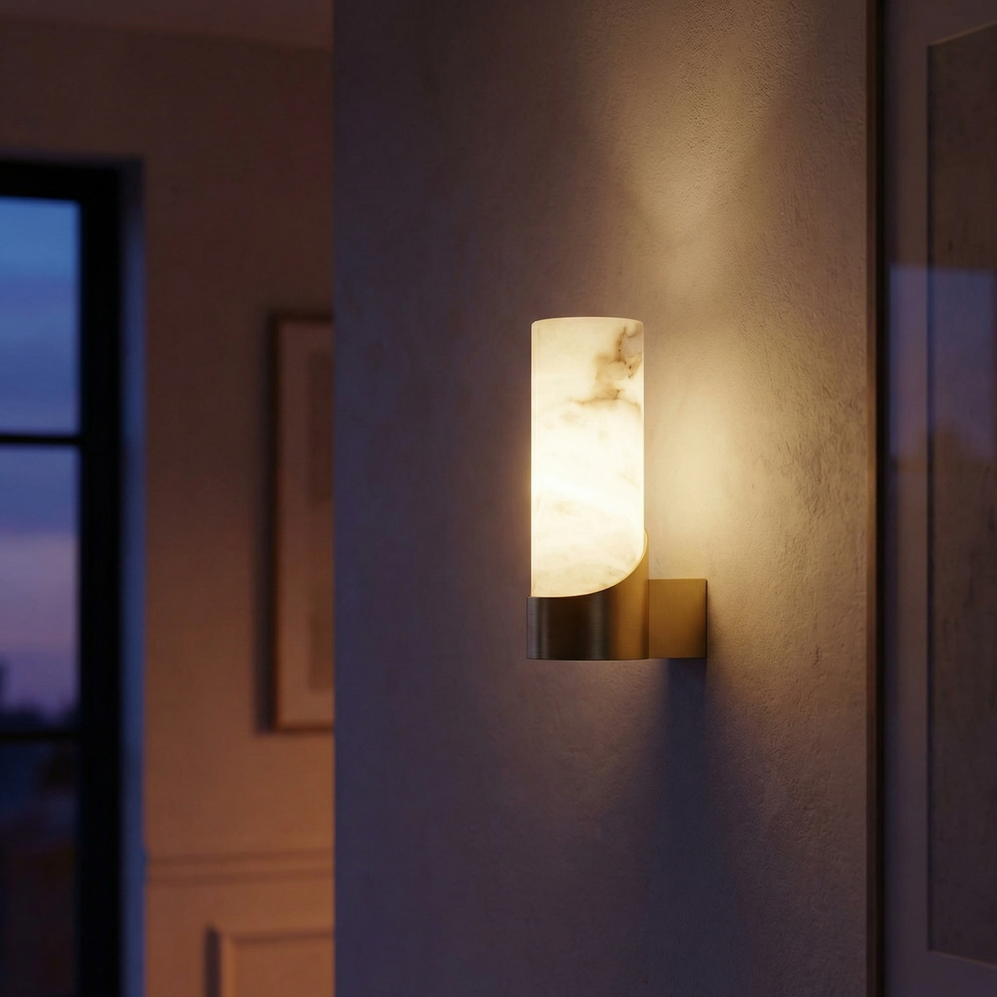 Yiosi Cylinder Wrap Alabaster Brass Tube Wall Sconce - Image 2