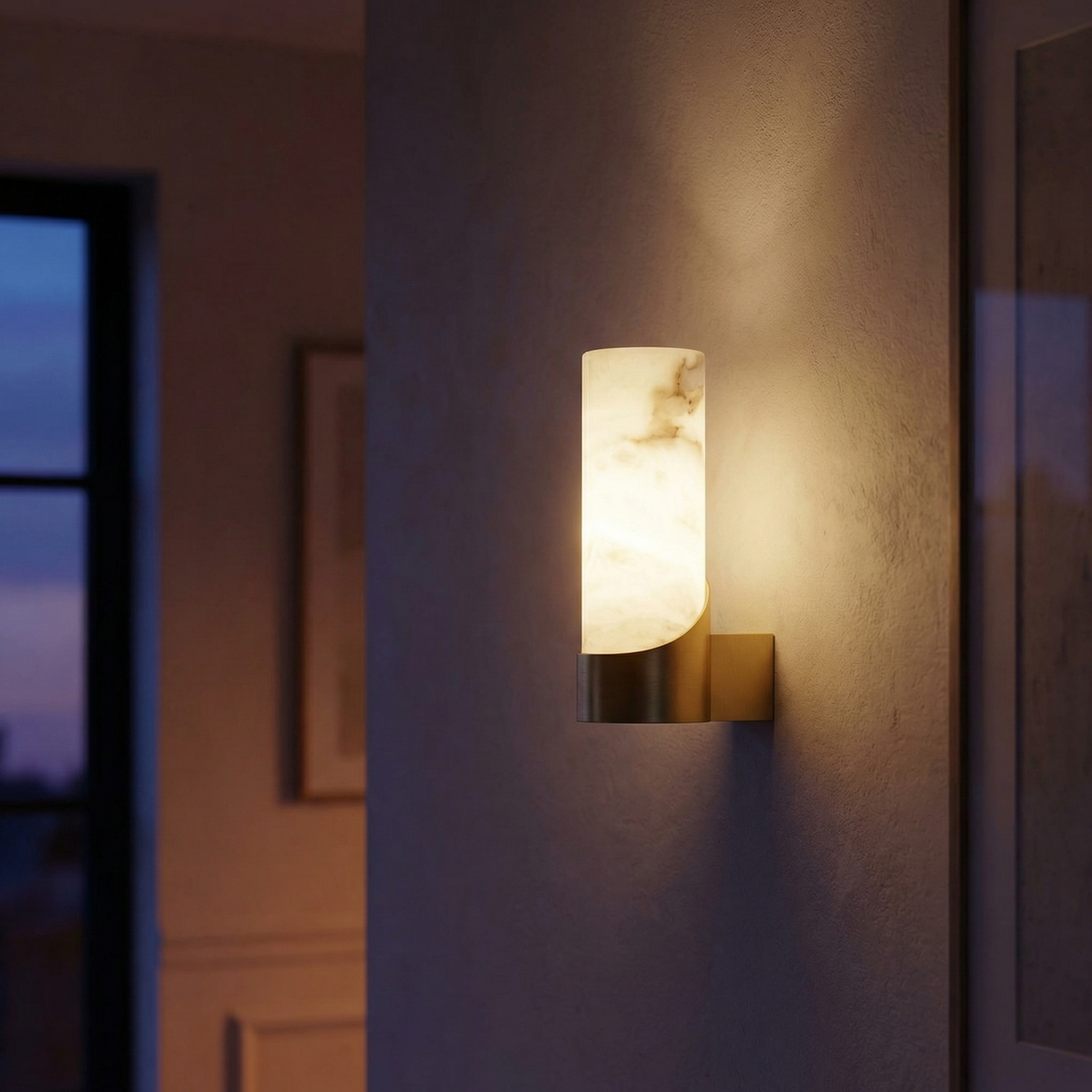 Yiosi Cylinder Wrap Alabaster Brass Tube Wall Sconce - Image 2