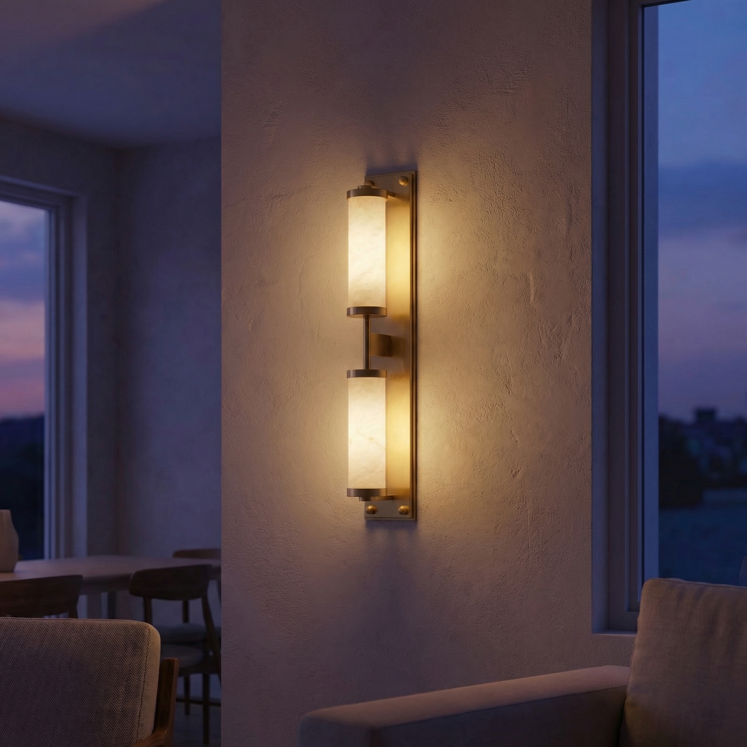 Yiosi Cylinder Arm Tall Stacked Alabaster Brass Wall Sconce - Image 2