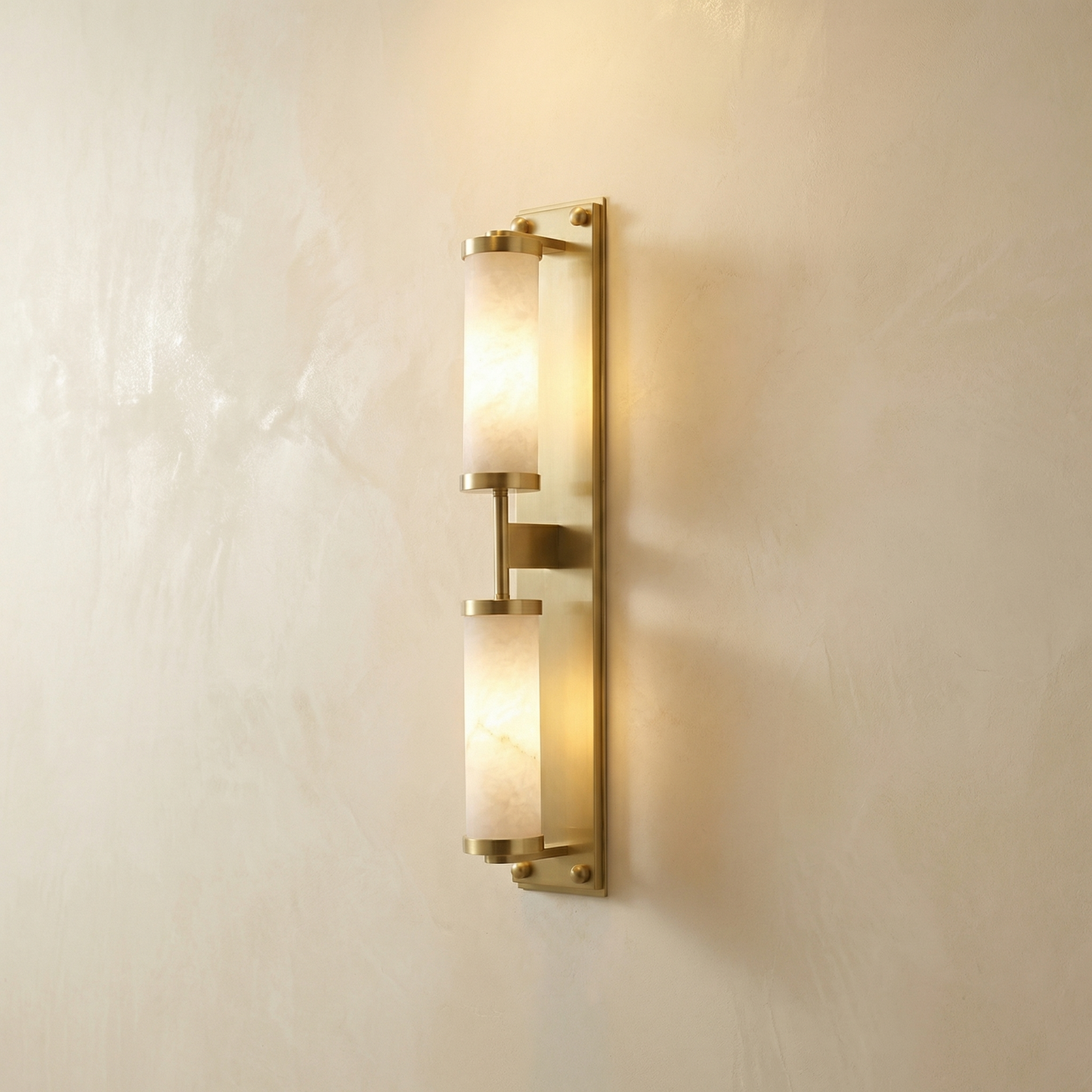 Yiosi Cylinder Arm Tall Stacked Alabaster Brass Wall Sconce - Image 1
