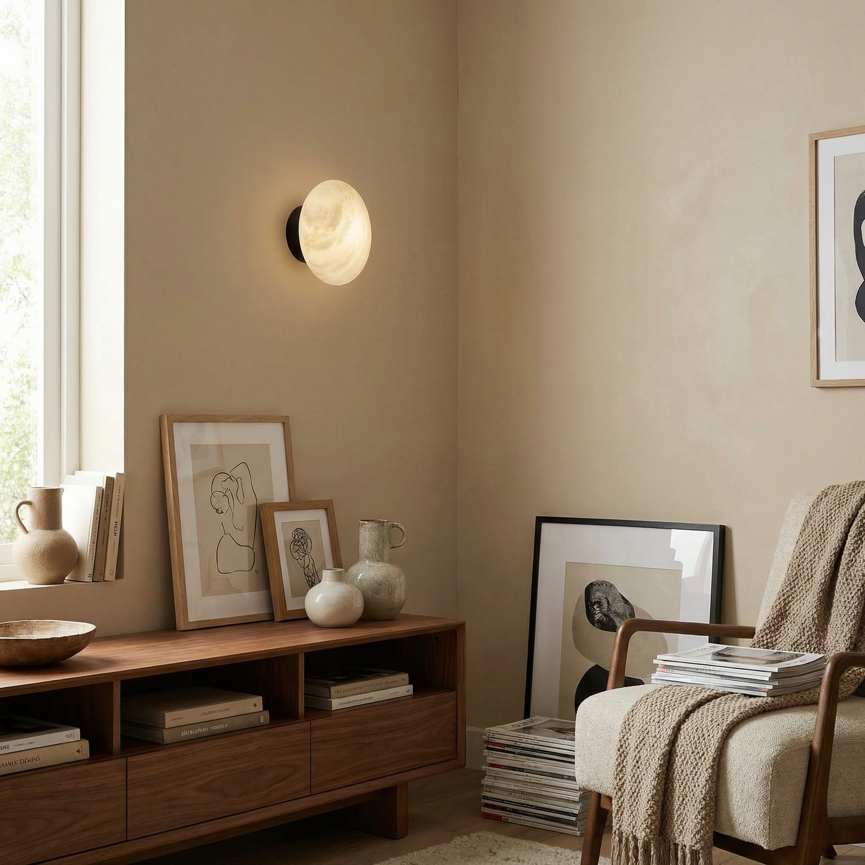 Yiosi Luna Disc Mini Puck Alabaster Wall Sconce - Image 5