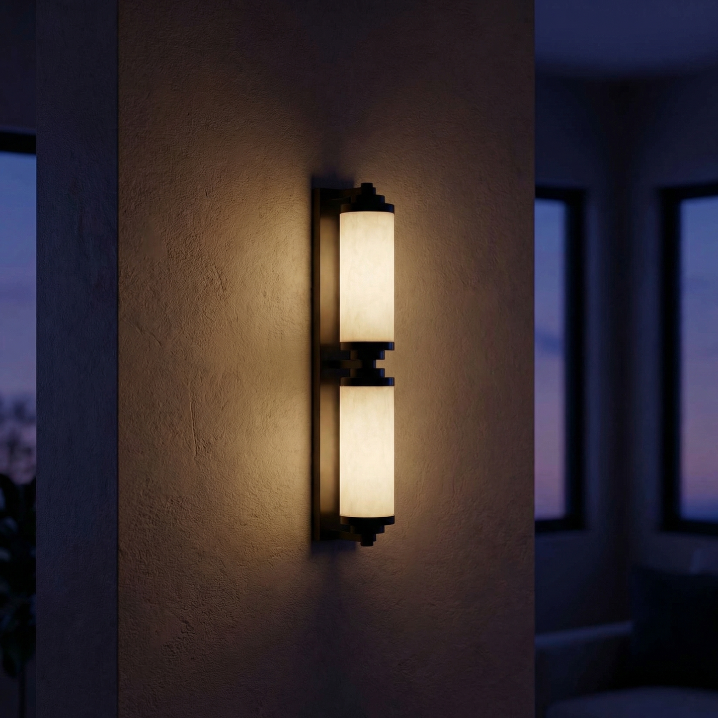 Yiosi Cylinder Arm Stacked Alabaster Black Wall Sconce - Image 2