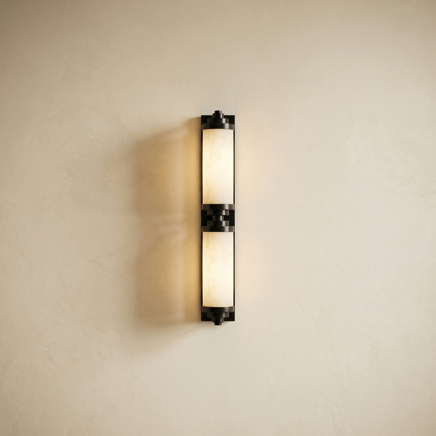 Yiosi Cylinder Arm Stacked Alabaster Black Wall Sconce - Image 1