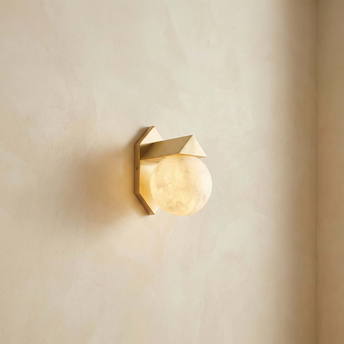 Yiosi Geo Crystal Orb & Wedge Alabaster Wall Sconce - Image 1