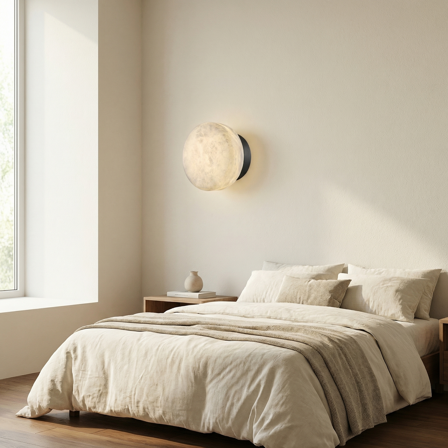 Yiosi Eclipse Orb Minimalist Alabaster Puck Wall Sconce - Image 3