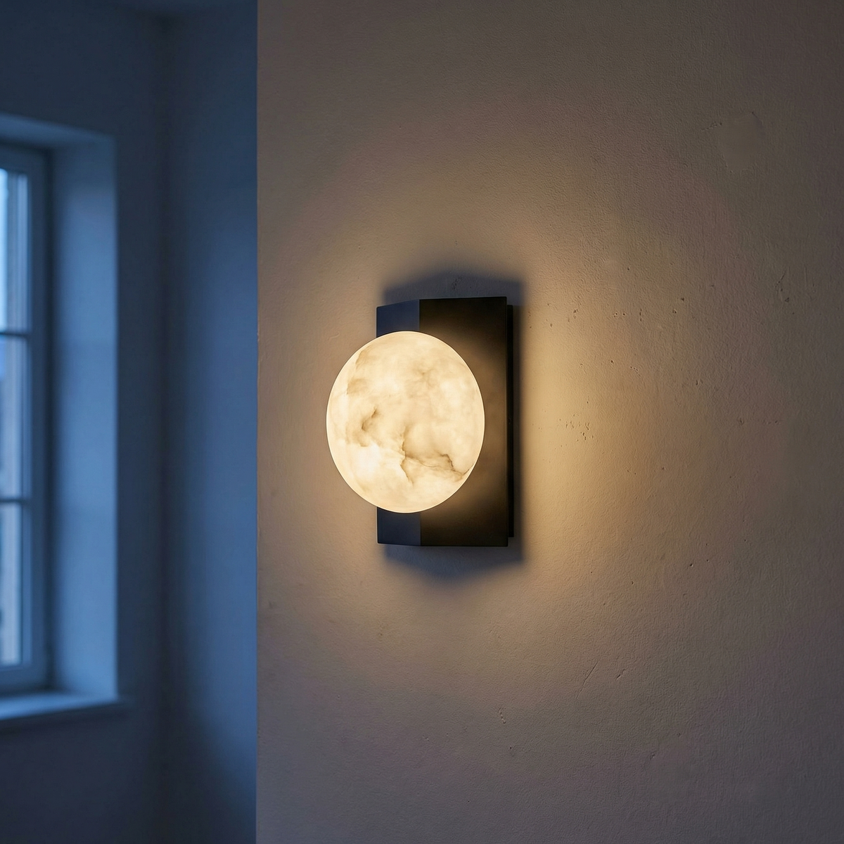 Yiosi Rectangular Plate Front Orb Alabaster Wall Sconce - Image 2