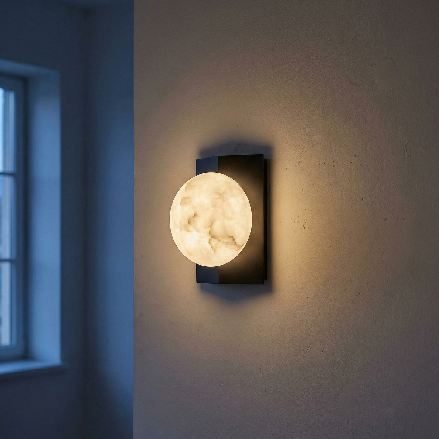 Yiosi Rectangular Plate Front Orb Alabaster Wall Sconce - Image 2