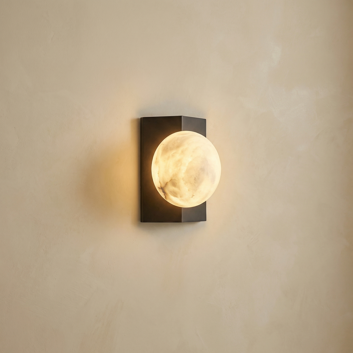 Yiosi Rectangular Plate Front Orb Alabaster Wall Sconce - Image 1