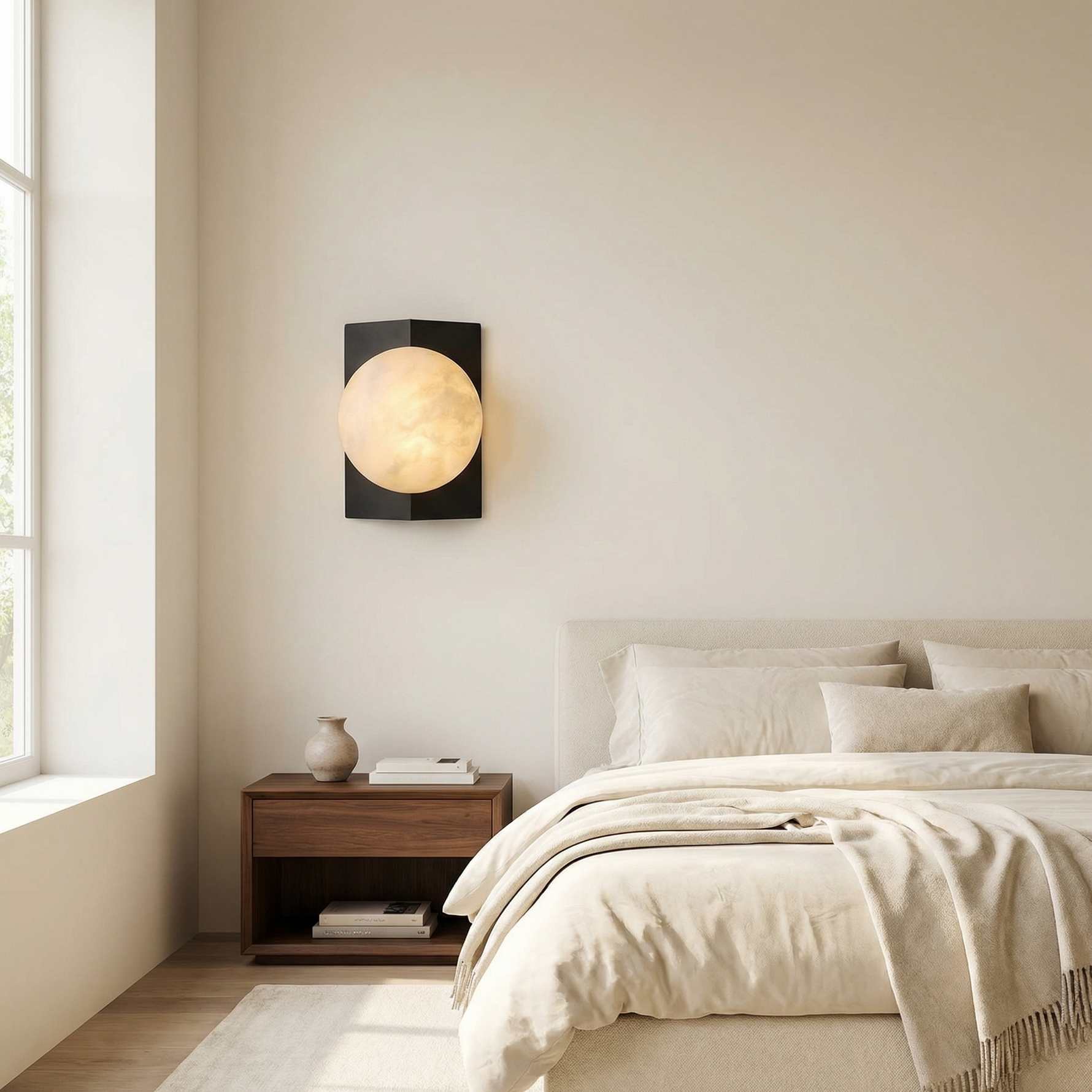 Yiosi Rectangular Plate Front Orb Alabaster Wall Sconce - Image 4
