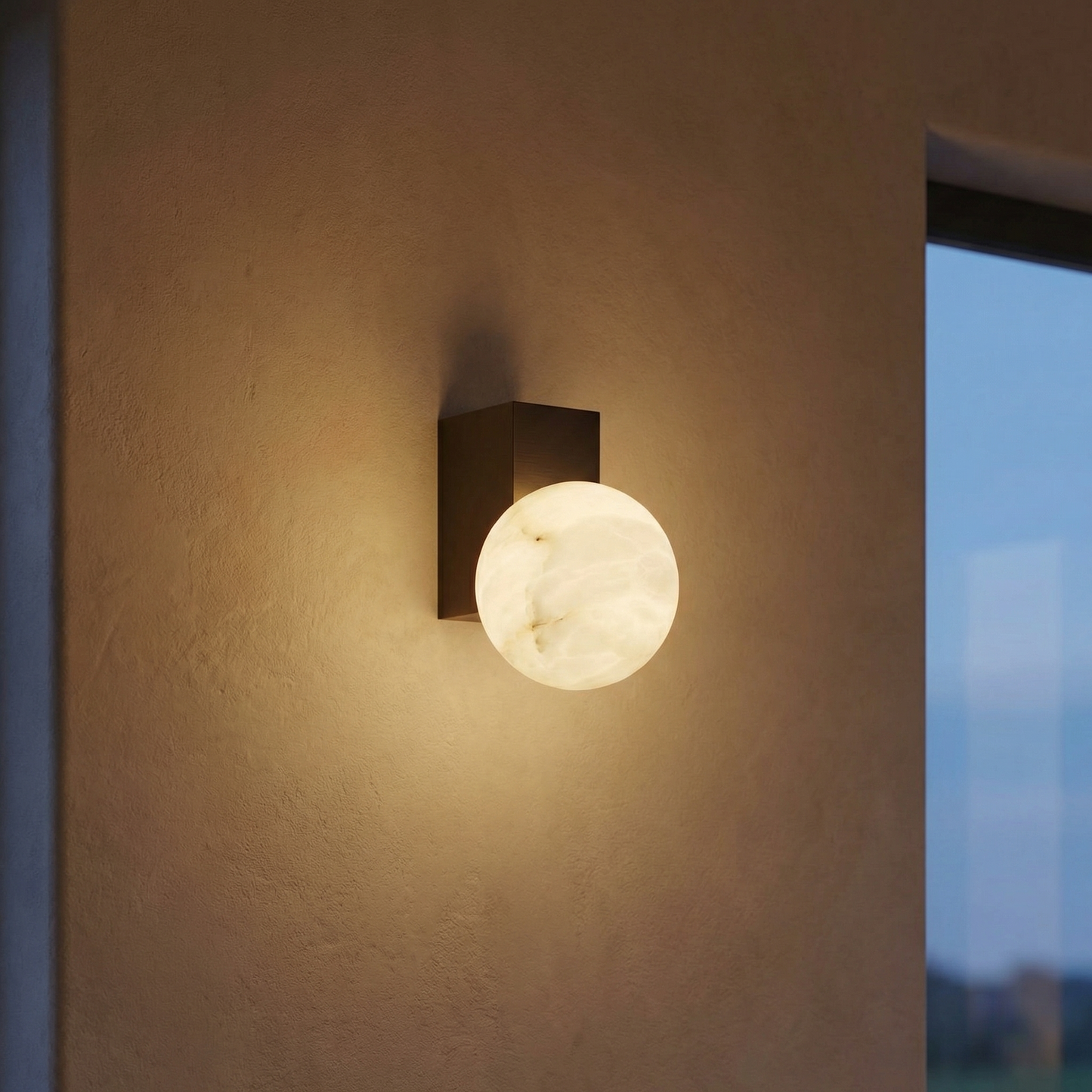 Yiosi Rectangular Plate Corner Orb Alabaster Wall Sconce - Image 2