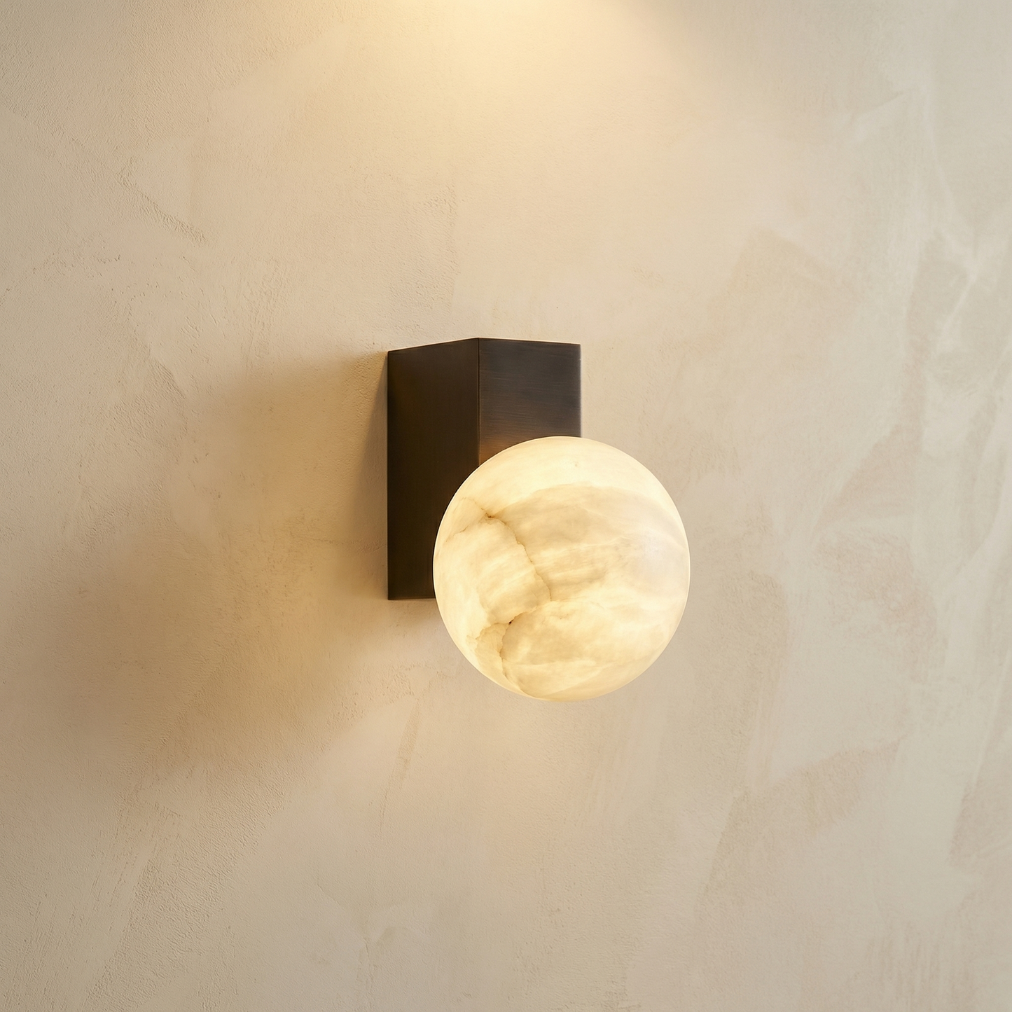 Yiosi Rectangular Plate Corner Orb Alabaster Wall Sconce - Image 1