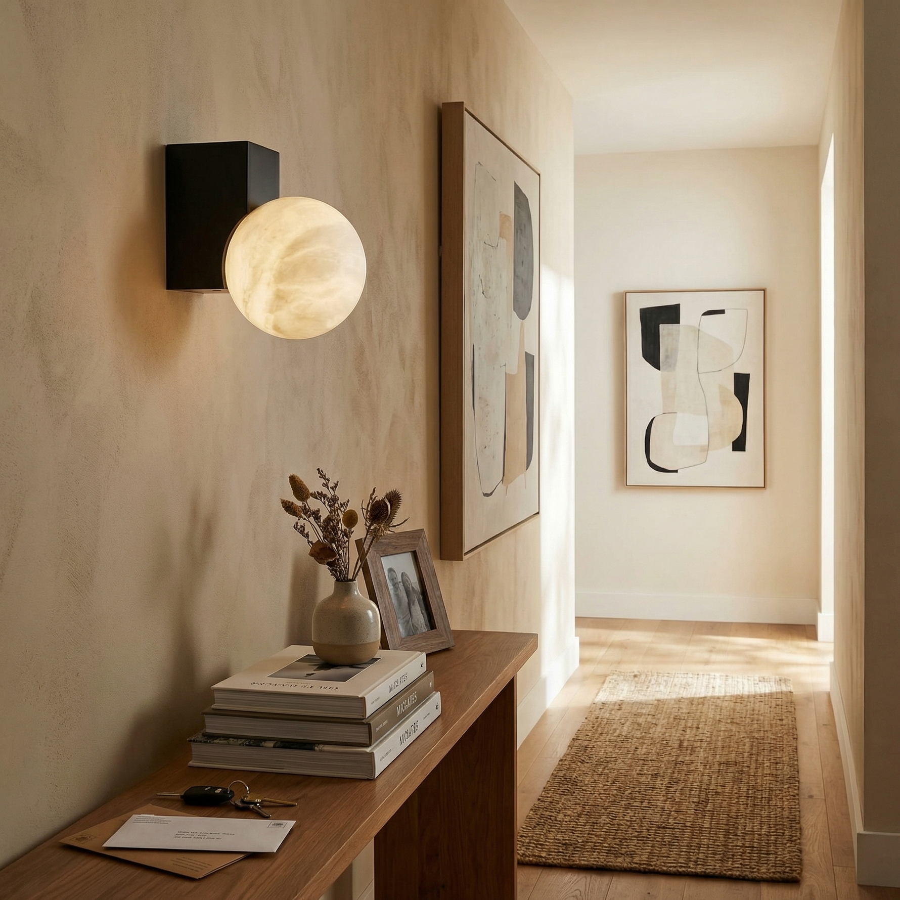 Yiosi Rectangular Plate Corner Orb Alabaster Wall Sconce - Image 5