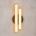 Linear Rod Crossed Alabaster Tubes Wall Sconce – lights on
