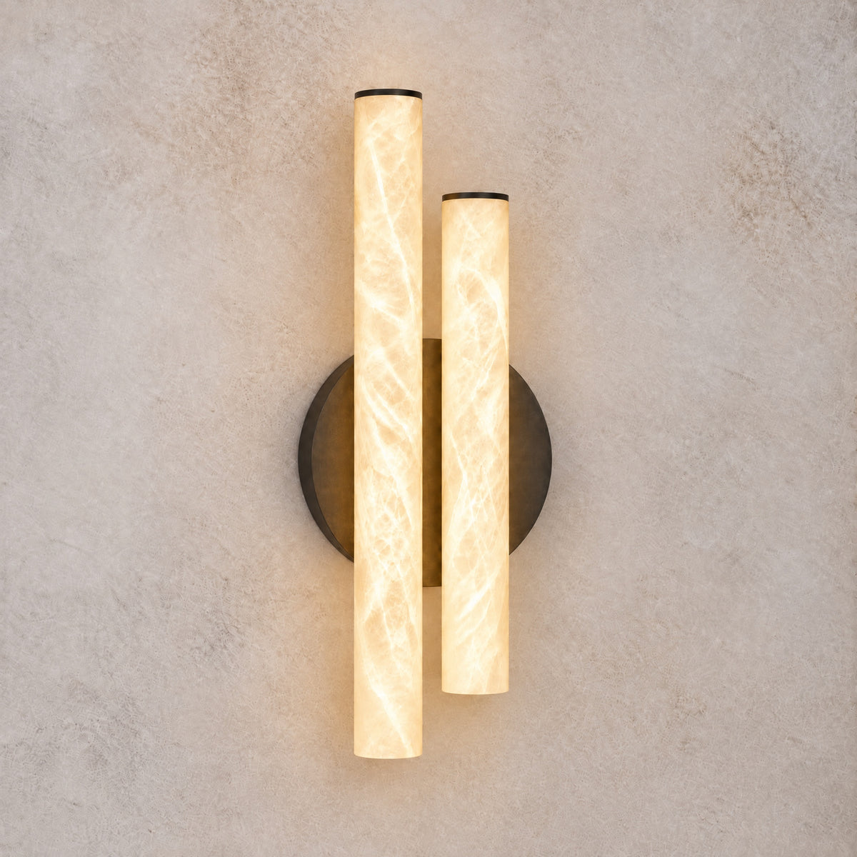 Linear Rod Crossed Alabaster Tubes Wall Sconce – lights on