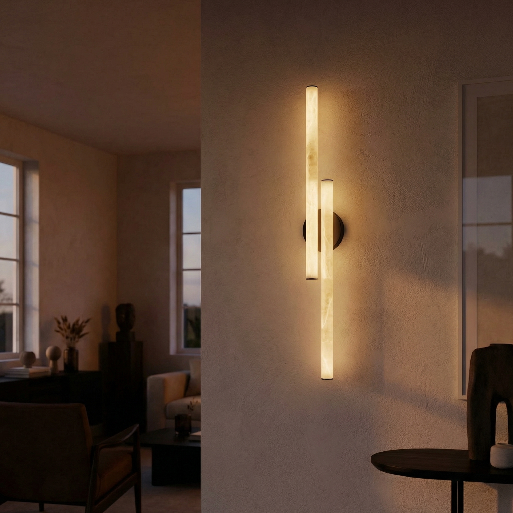 Yiosi Linear Rod Crossed Alabaster Tubes Wall Sconce - Image 2