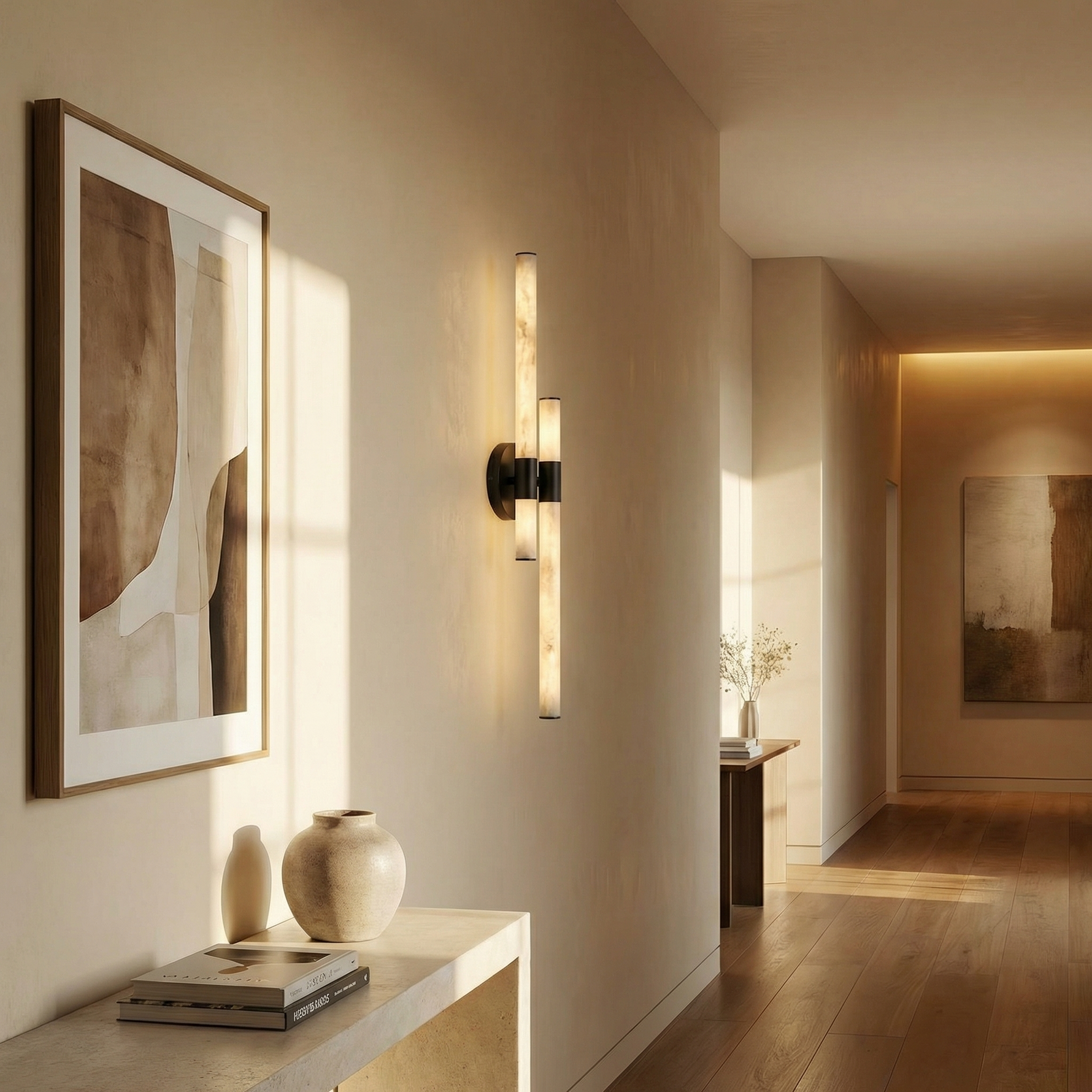 Yiosi Linear Rod Crossed Alabaster Tubes Wall Sconce - Image 4