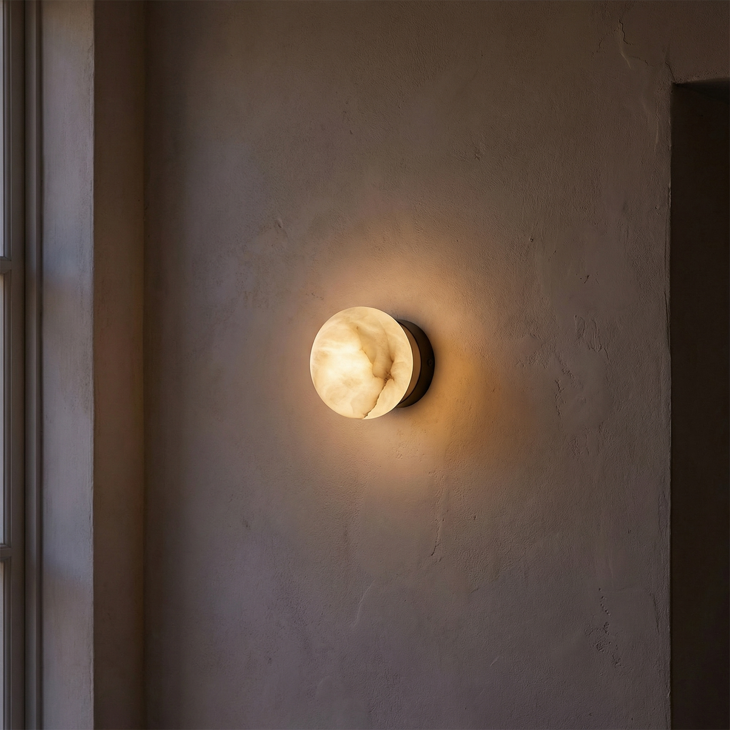 Yiosi Luna Disc Compact Orb Alabaster Black Wall Sconce - Image 2