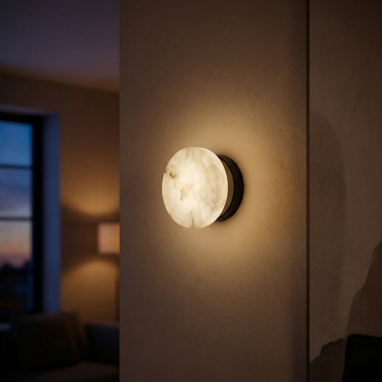 Yiosi Luna Disc Medium Orb Alabaster Black Wall Sconce - Image 2