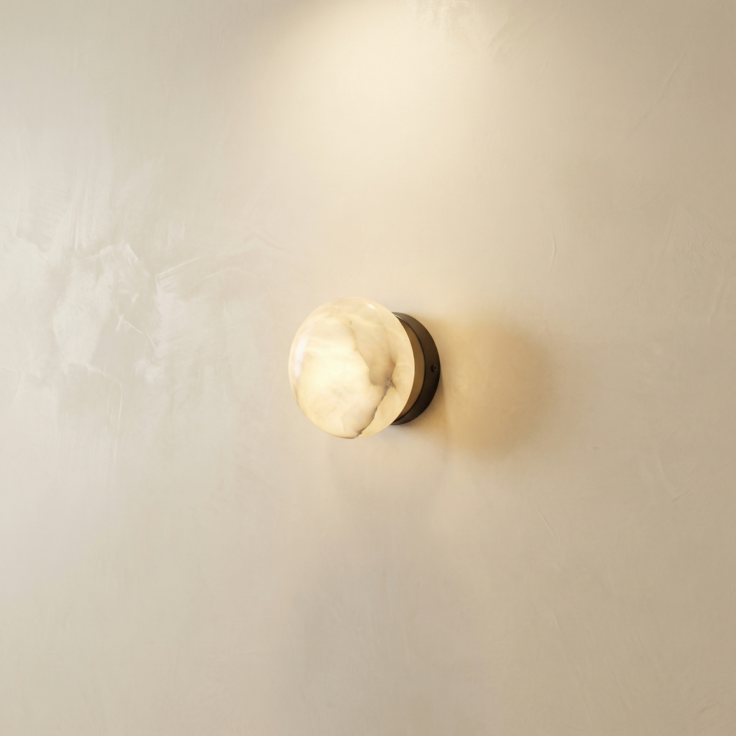 Yiosi Luna Disc Medium Orb Alabaster Black Wall Sconce - Image 1