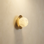 Yiosi Eclipse Orb Curved Brass Disc Alabaster Wall Sconce - Image 1