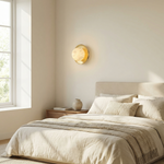 Yiosi Eclipse Orb Curved Brass Disc Alabaster Wall Sconce - Image 4