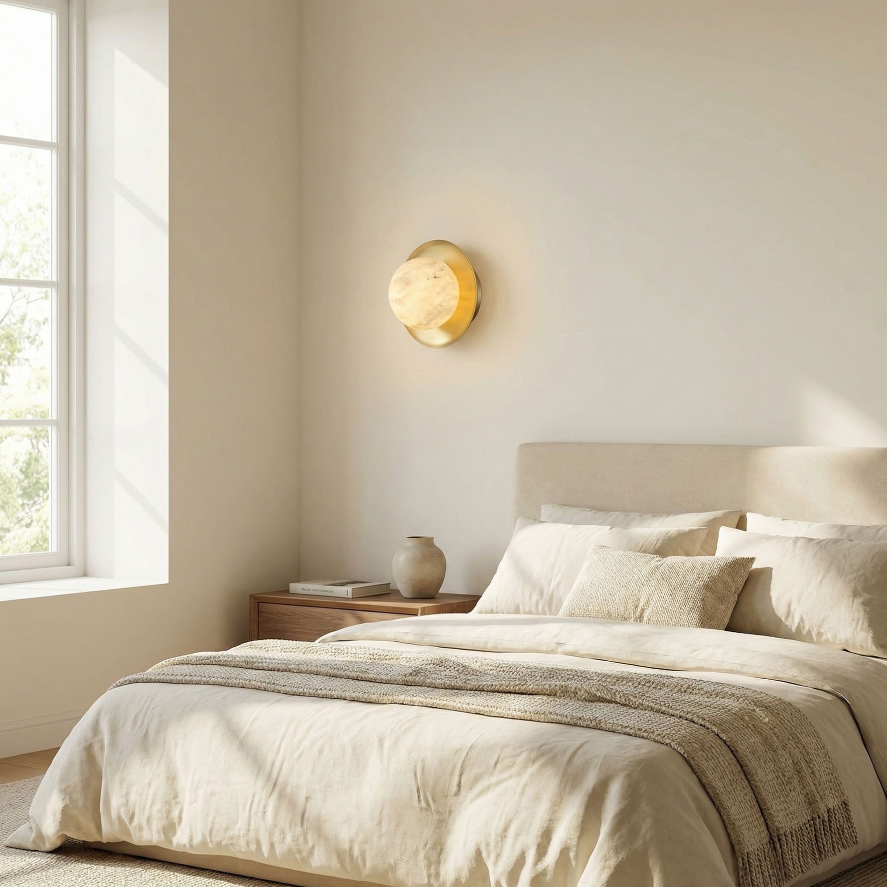 Yiosi Eclipse Orb Curved Brass Disc Alabaster Wall Sconce - Image 4