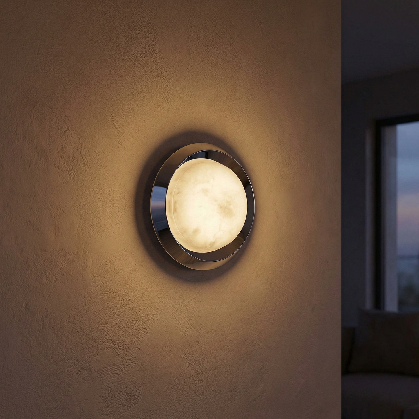 Yiosi Luna Disc Chrome Bezel Alabaster Wall Sconce - Image 2