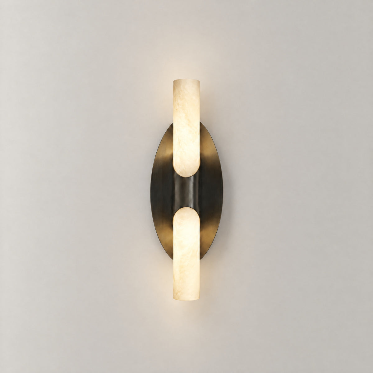 Oval Plate Duo Twin Opal Alabaster Wall Sconce