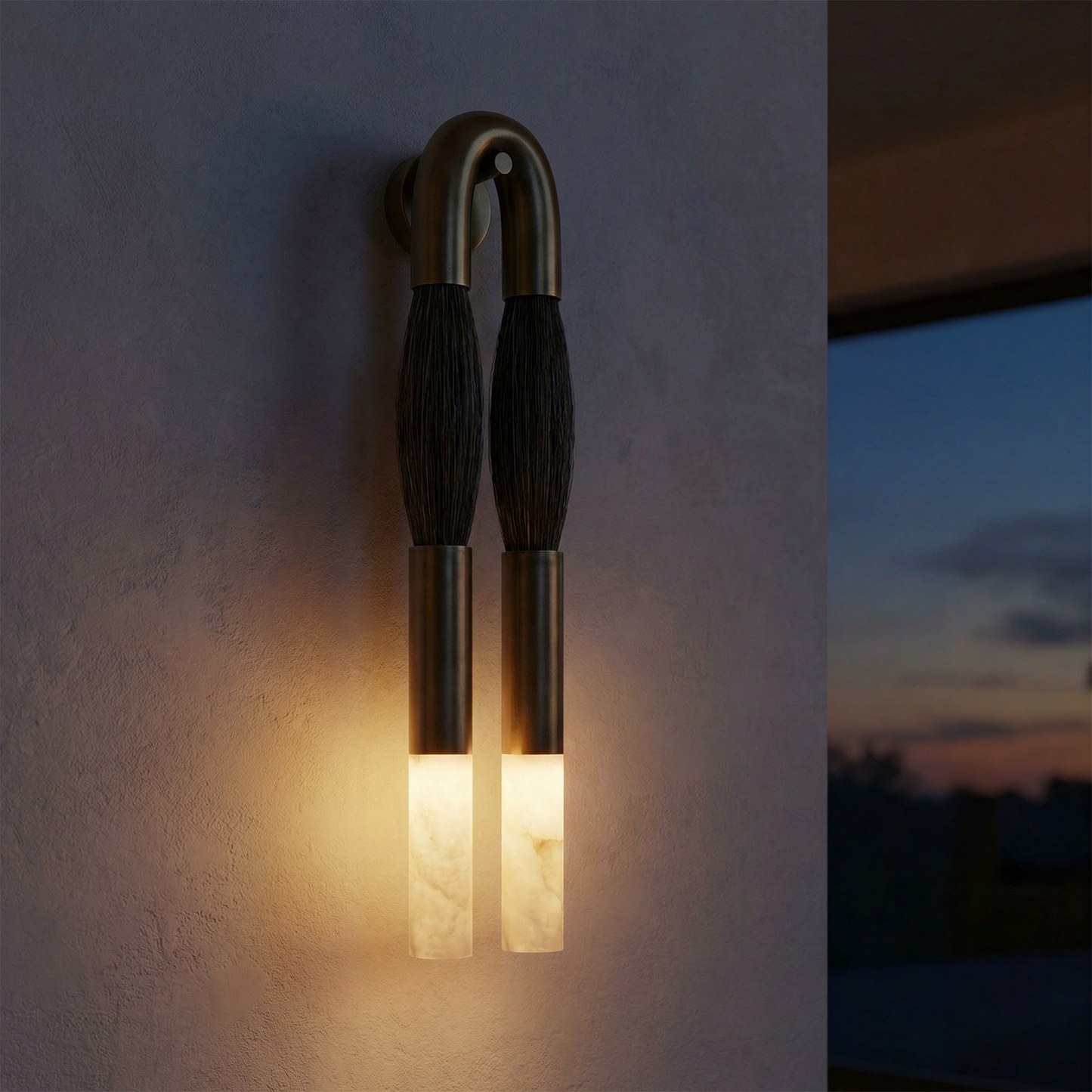 Yiosi Pillar Light Ink Brush Alabaster Twin Wall Sconce - Image 2